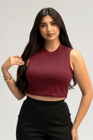 Débardeur Court Femme Couleur Bordeaux