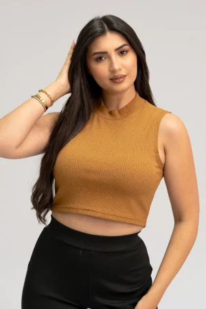 Débardeur Court Femme Couleur Jaune Moutarde