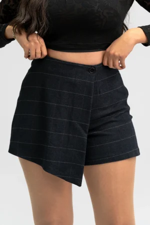 Jupe-Short Bleu Nuit à Carreaux Fenêtre