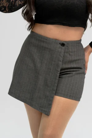 Jupe-Short Grise à Motifs Chevrons