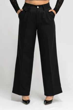 Pantalon à Pinces Femme Noir – Style Wide Leg