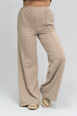 Pantalon de Jogging Large Beige Taille Haute