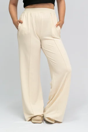 Pantalon de Jogging Large Blanc Cassé Taille Haute