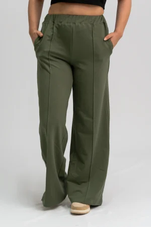 Pantalon de Jogging Large Vert Kaki Taille Haute