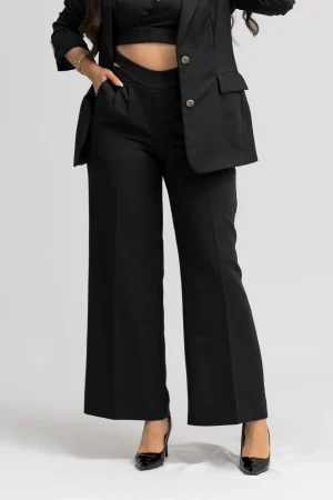 Pantalon noir taille haute croisée