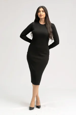 Robe Midi Noire Moulante Manches Longues
