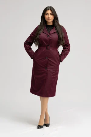 Trench long bordeaux ceinturé