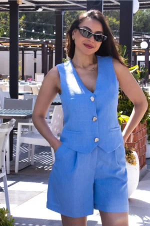 Set Ensemble Deux Pièces Bleu pour Femme